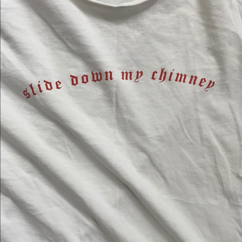 “Slide down my chimney” French connection tee.